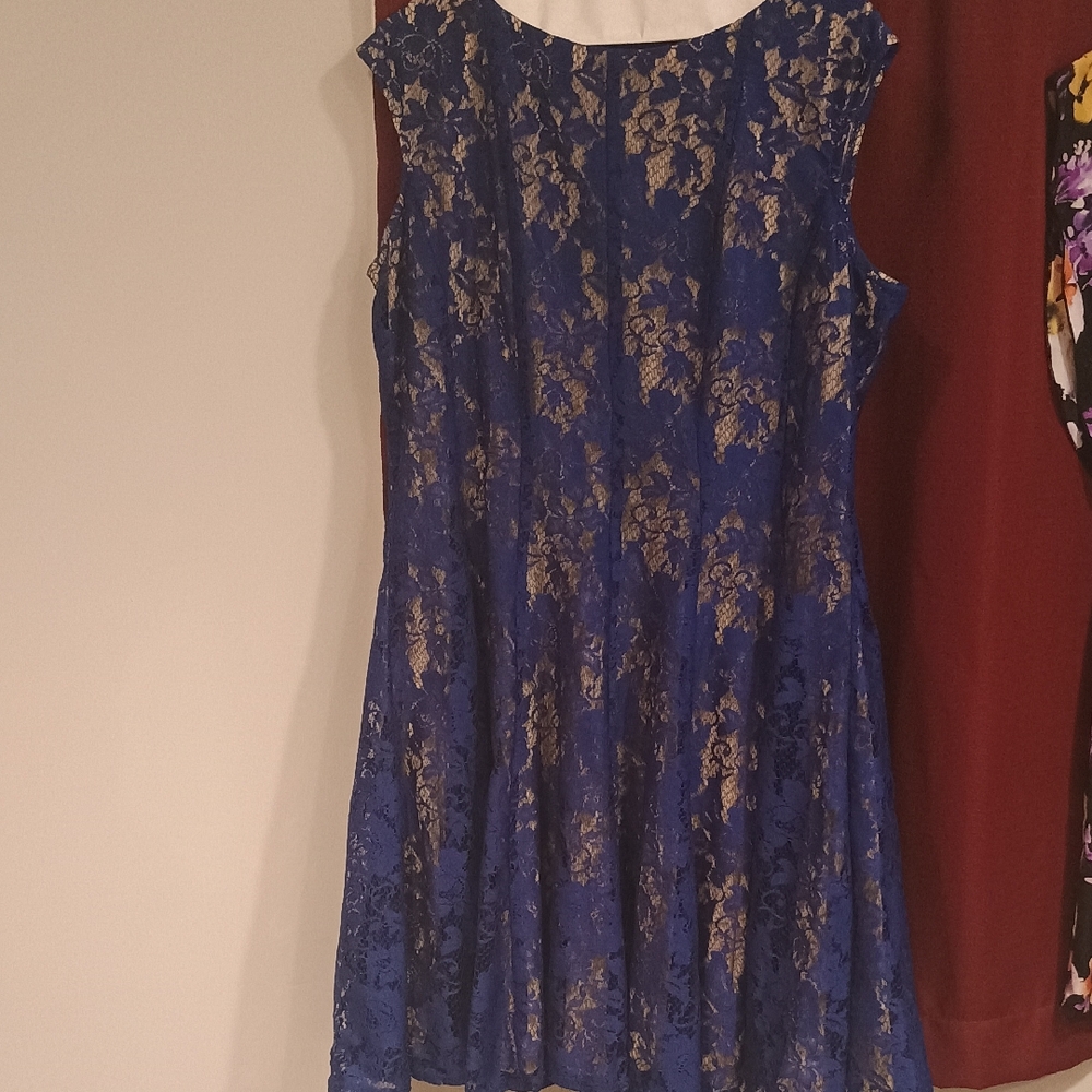 Danny & Nicole Blue and Gold Lace Midi Dress